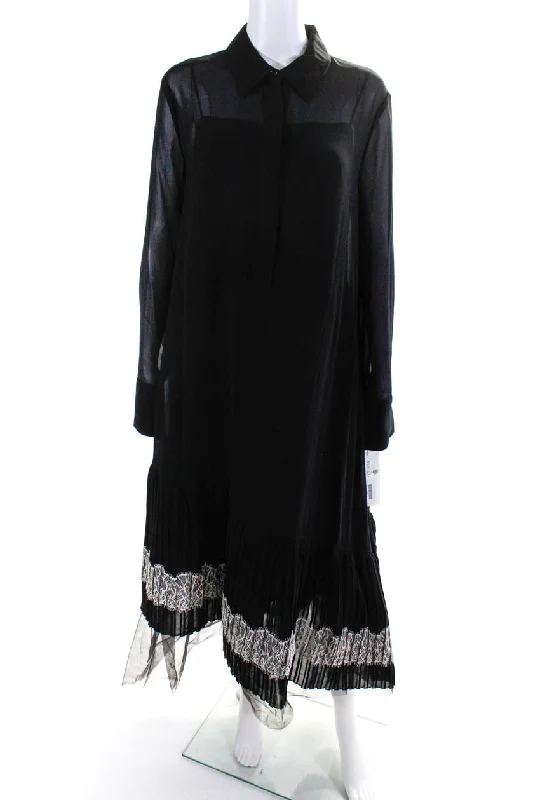 Adeam Womens Pleated Lace Shirt Dress Black