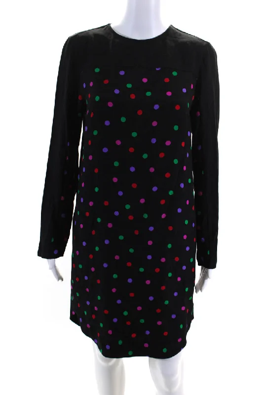 Akris Punto Womens Silk Polka Dot Shirt Dress Black Multi Colored