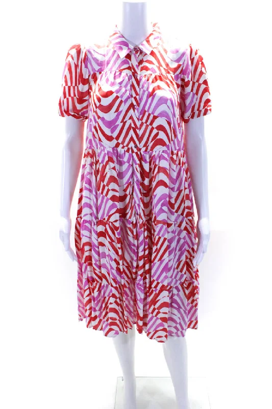 Better Rich Womens Abstract Stripe Satin A Line Shirt Dress Pink Red