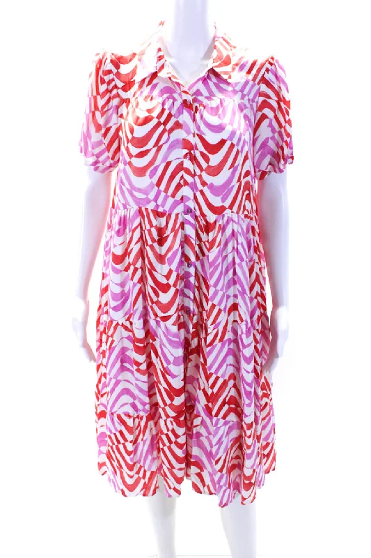 Better Rich Womens Abstract Stripe Satin A Line Shirt Dress Pink Red