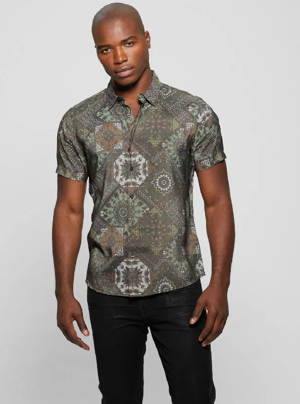 Eco Grey Sandwash Shashiko Print Shirt