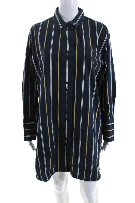 Lafayette 148 New York Womens Short Sleeves Button Down Shirt Dress Stripe