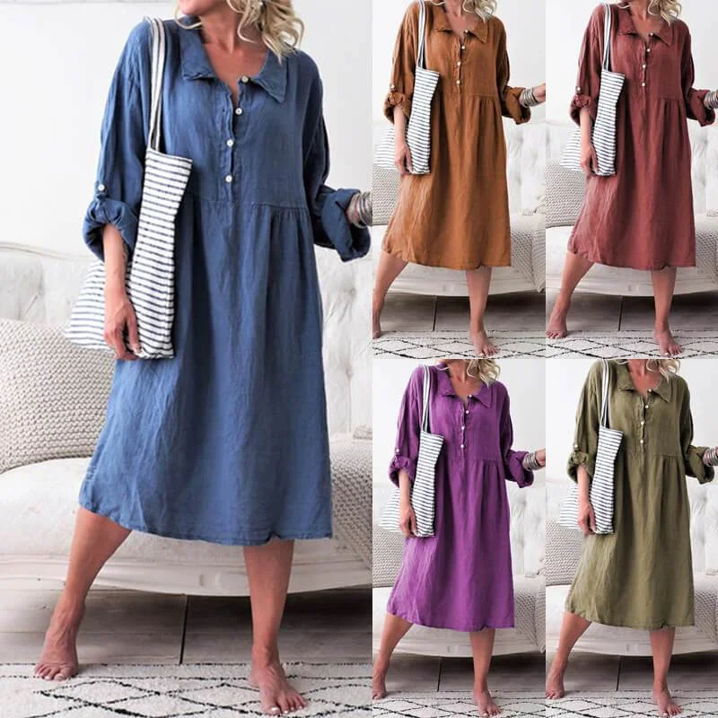 Loose Half Button Long Shirt Dress