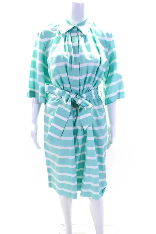 Milva-Mi Womens Short Sleeve Striped Belted Shirt Dress Mint Green