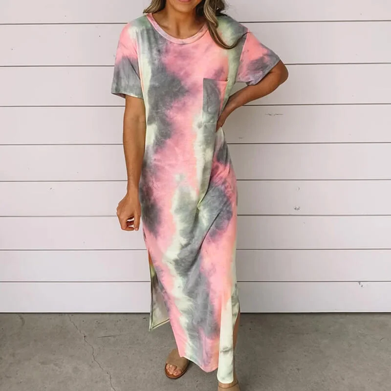 Multicolor Loose Ankle Length T Shirt Dress