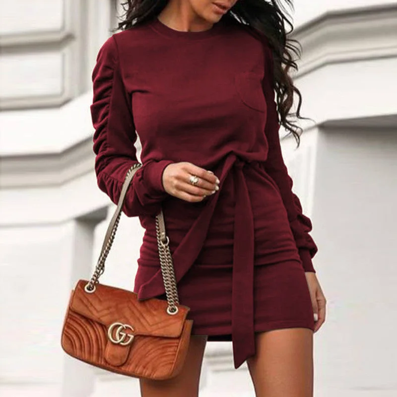 OL Sweatshirt Tie Waist Short Dress