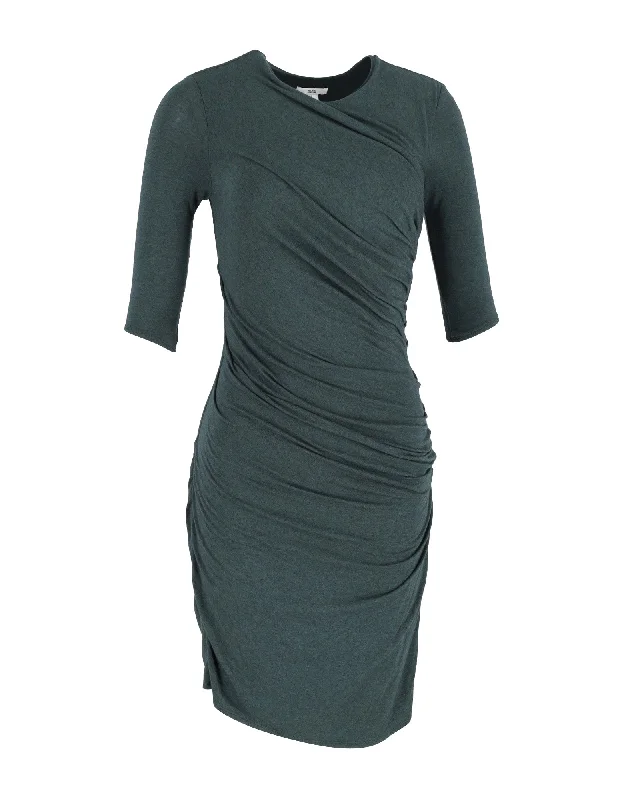 Helmut Lang Gathered Bodycon Dress in Green Cotton