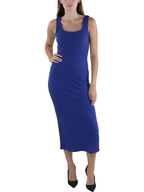 Womens Textured Tea Length Bodycon Dress