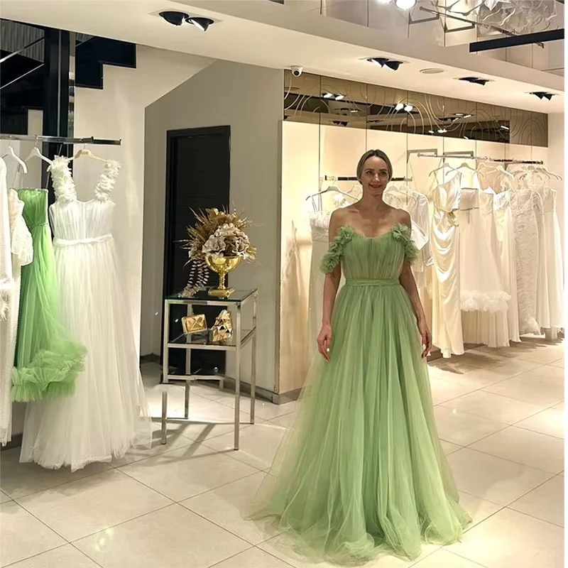 Sexy Off The Shoulder Homecoming Dresses A-line Tulle Handmade Flowers Pleat Bespoke Occasion Gown Saudi Arabia Long Dresses