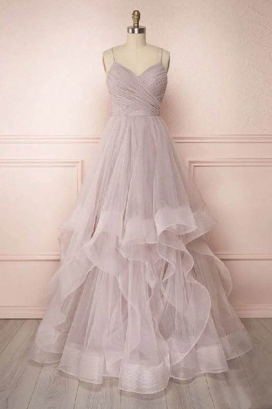 Simple v neck A-line tulle long prom dress sweet 16 dress,DS2264